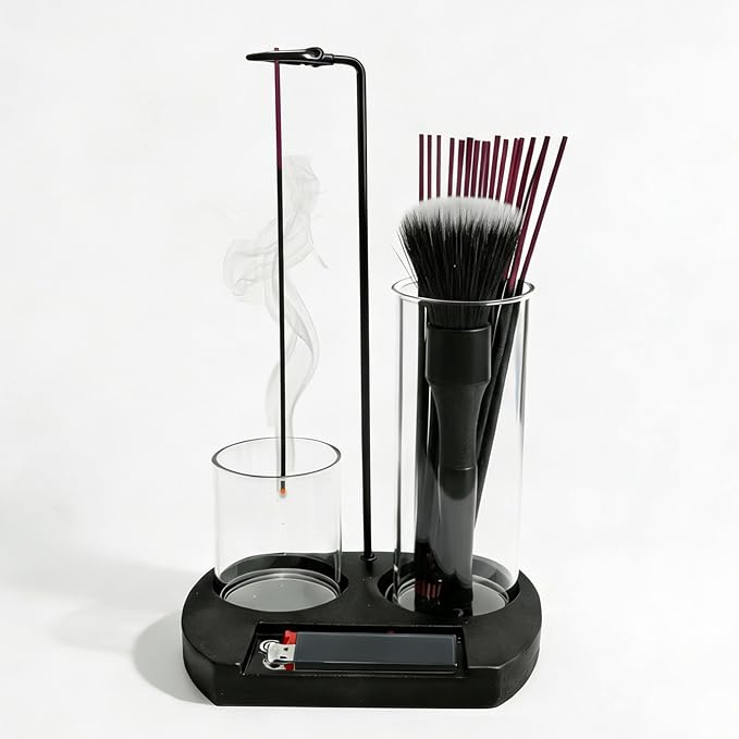 Incense Holder for Sticks, 3-in-1 Glass Burner with Lighter Holder - skull incense burner