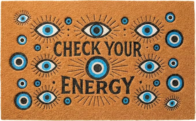 Check Your Energy Evil Eye Doormat, 30 x 18 Inch Witchy Welcome Mat