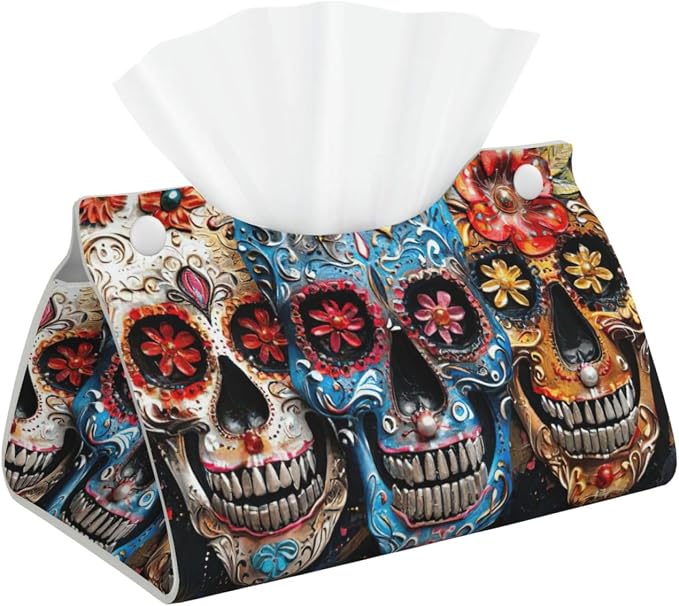 Sugar Skulls Print Stylish Tissue Box Cover Oblong Home Travel Car Storage Decor Holder Organizer - skull toilet paper