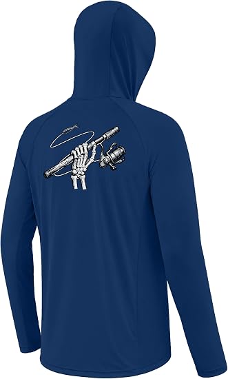 Men's UPF 50+ Fishing Hoodie, Long Sleeve UV Protection Sun Shirt with Hood Mask, Hooded Graphic Shirts for Outdoor - skull sweatshirts