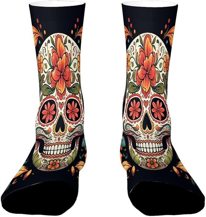 Colorful Sugar Skull Socks Soft Comfortable Medium-Sized Sock Fashion Lightweight Socks for Home Office And Daily Wear - sugar skull costume