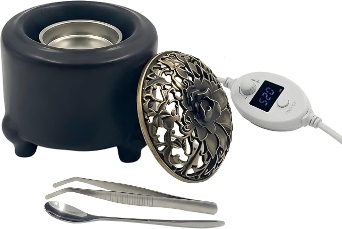 URMIX Electric Incense & Bakhoor Burner – Adjustable Heat, Timer (Black) - skull incense burner