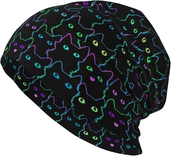 Cat Beanie Chemo Hats for Women Men Slouchy Cancer Headwear Stretchy Skull Cap Soft Knitted Hat Nightcap Chemo Gifts - sugar skull costume