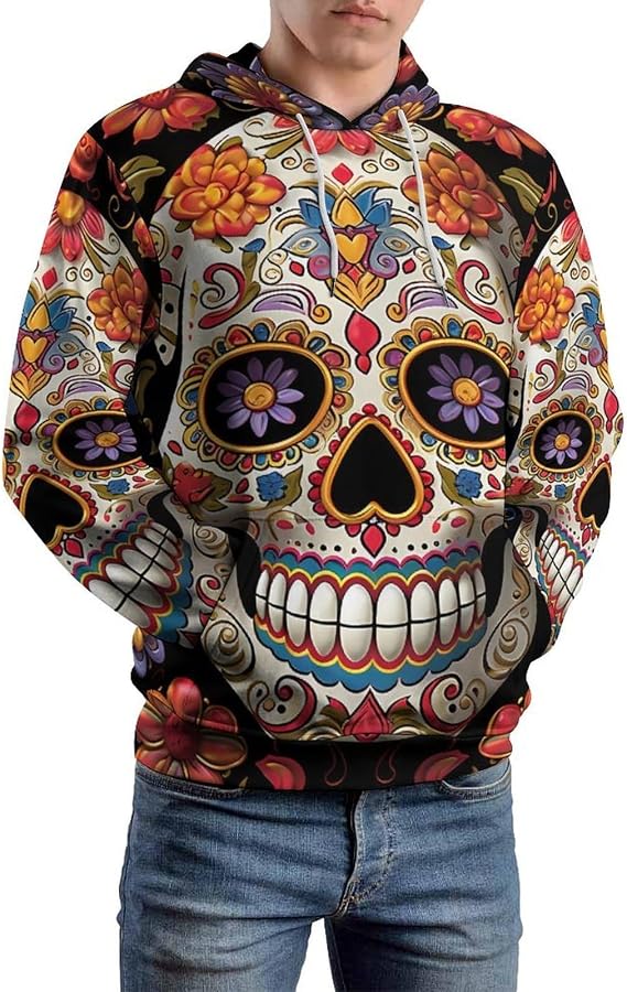 Sugar Skulls Hoodies for Women Men's Pullover Hooded Sweatshirt for Men Spring Autumn Clothes - skull hoodie