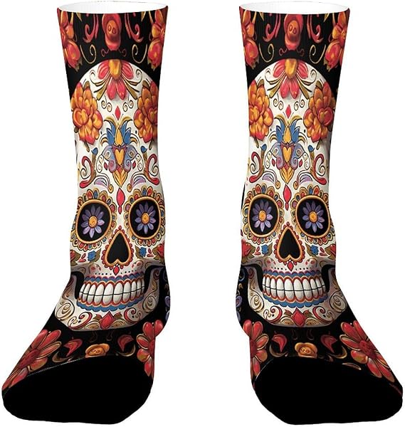 Sugar Skulls Crew Socks Casual Athletic Running Socks Warm Cozy Calf Sock Hiking Boot Sock for Women Men - sugar skull costume