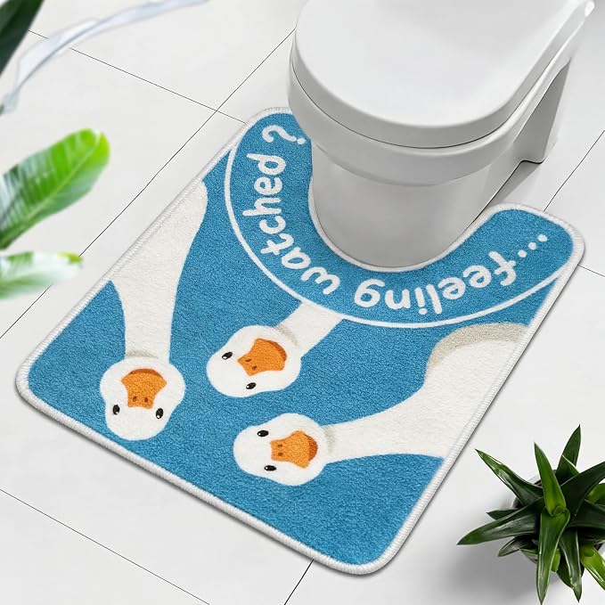 Tinideya Funny Silly Goose Toilet Rug U Shaped Bathroom Rug - skull toilet rug
