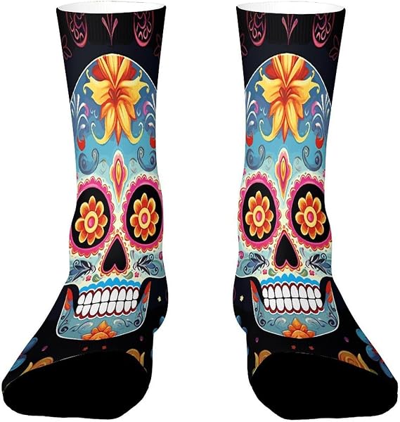 Sugar Skulls Crew Socks Casual Athletic Running Socks Warm Cozy Calf Sock Hiking Boot Sock for Women Men - sugar skull costume