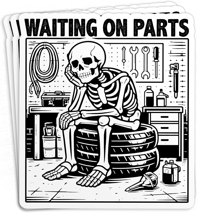 (3Pcs-2") Waiting On Parts Sticker Funny Engineer Skeleton - skull sticker