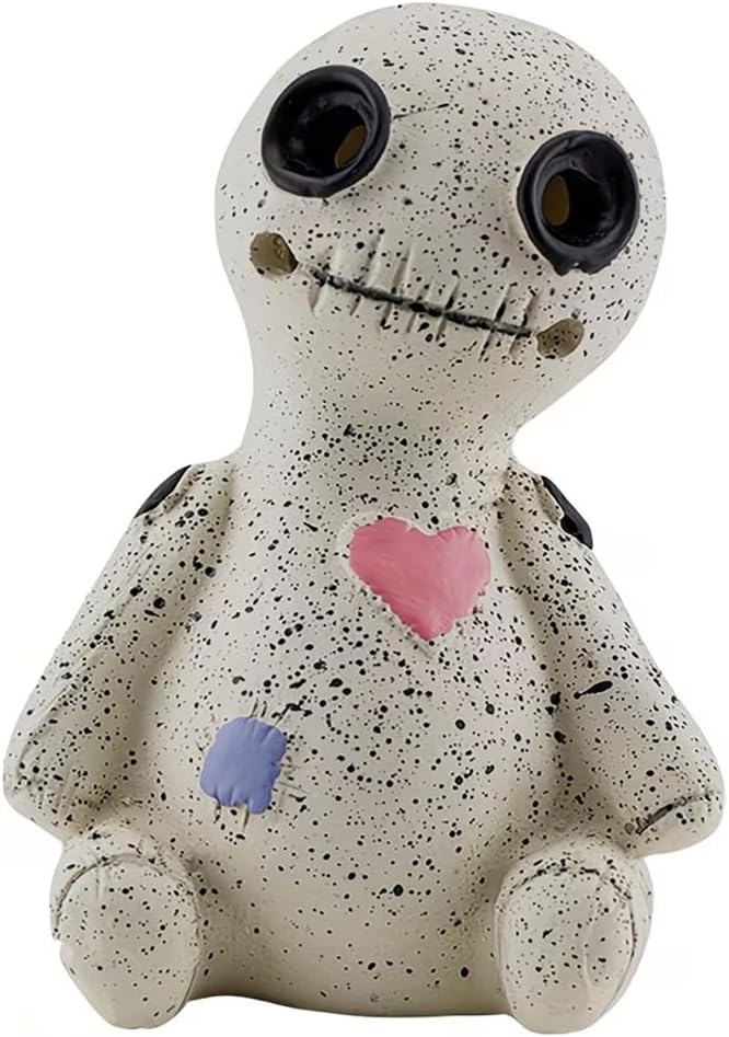 Voodoo Doll Cone Incense Burner, Speckled White with Pink Heart and Blue Patch, 3.74 Inches - skull incense burner