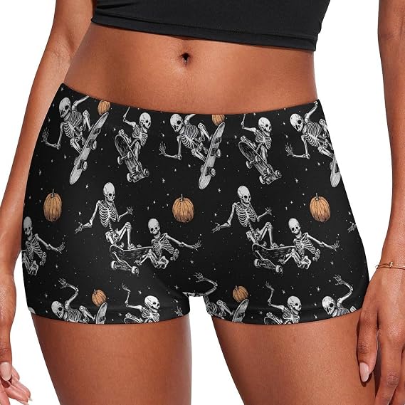 Panties for Women - Comfy Funny Skull Pumpkin Print Boyshort Underwear for Women Boxer Briefs Shorts - skull swimsuit
