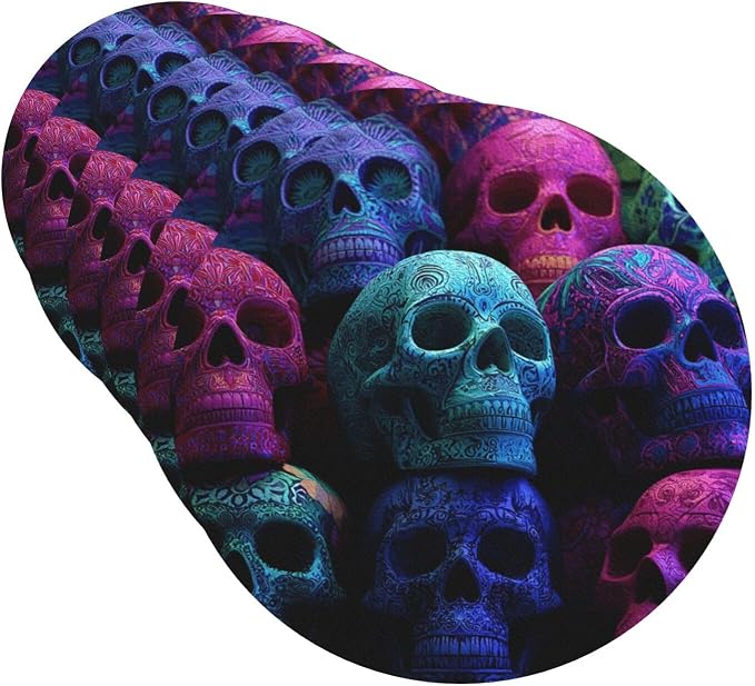 Drink Coaster Set of 6 Leather Coasters Colorful Sugar Skulls Coasters for Drinks Round PU Beverage Cup Mat Heat Resistant Cup Mat for Coffee Table Home Decor Tabletop Protection Mats - skull coaster