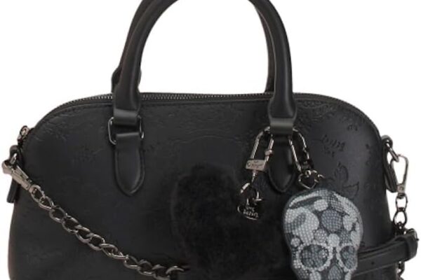 Betsey Johnson East West Satchel with Charms, Dual Top Handles, Adjustable Detachable Shoulder Strap, 11.5in W x 6in H