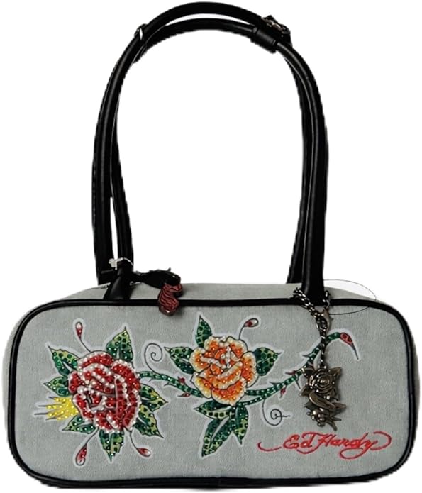 ED HARDY Women’s Vintage Graphic Shoulder Handbag with Skull Rose Tattoo Art Design - sugar skull handbags for sale