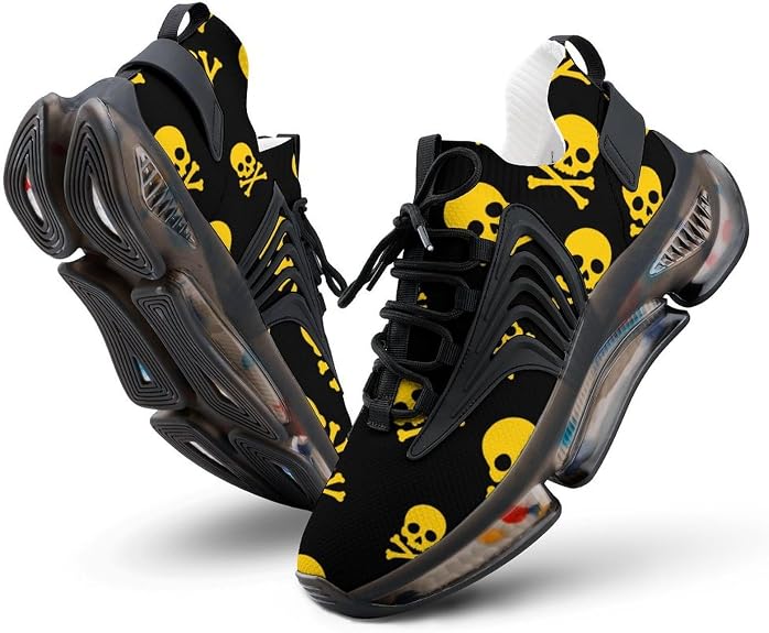 Yellow Skull and Crossbones Funny Men's Sporting Shoes Lightweight Elastic Running Shoe Tennis Sneakers - sugar skull boots
