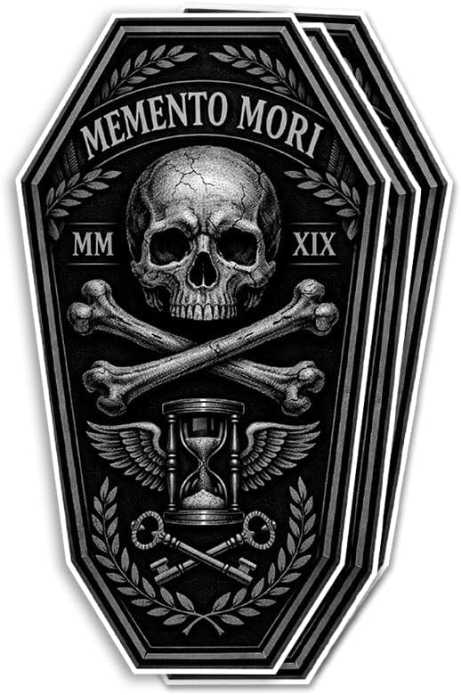 (3Pcs) Memento Mori Sticker - Gothic Skull Coffin Illustration Art - Dark Aesthetic Symbolism Design - Laptop Bottle Journal Planner Decor - Durable Die Cut Sticker - skull sticker