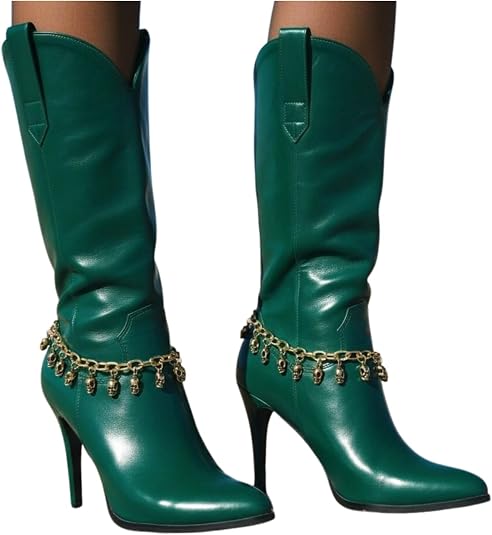 Women’s Gold-Tone Boot Chain Bracelets With Mini Skull Charms, 2-Piece Pair, Adjustable 11–15 In, Handmade In USA, Shoe Anklet Jewelry BC205 - sugar skull boots