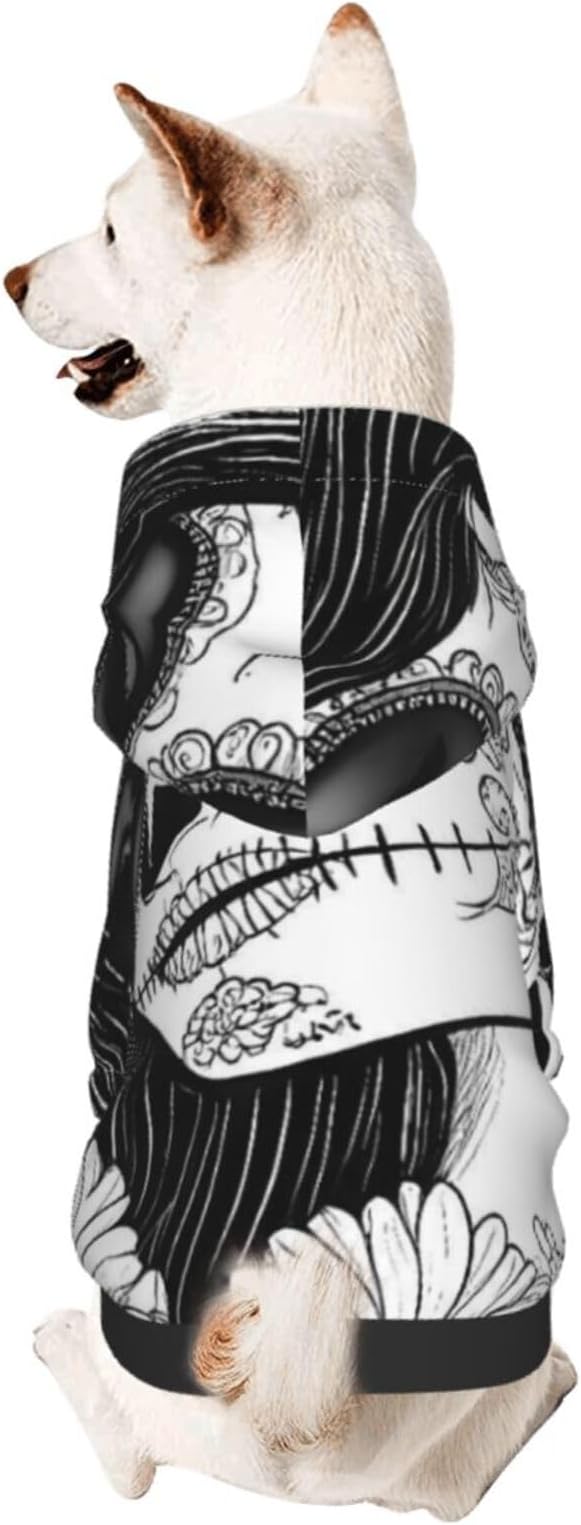 Floral Sugar Skull Portrait Print Dog Hoodies Sweatshirts,Warm Clothes for Small Dogs,Puppy Clothing,Pet Sweater with Hood-X-Large - skull hoodie