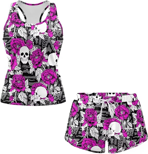 Womens Tankini Bathing Suits Tummy Control 2 Piece Swimsuits with Two Pockets