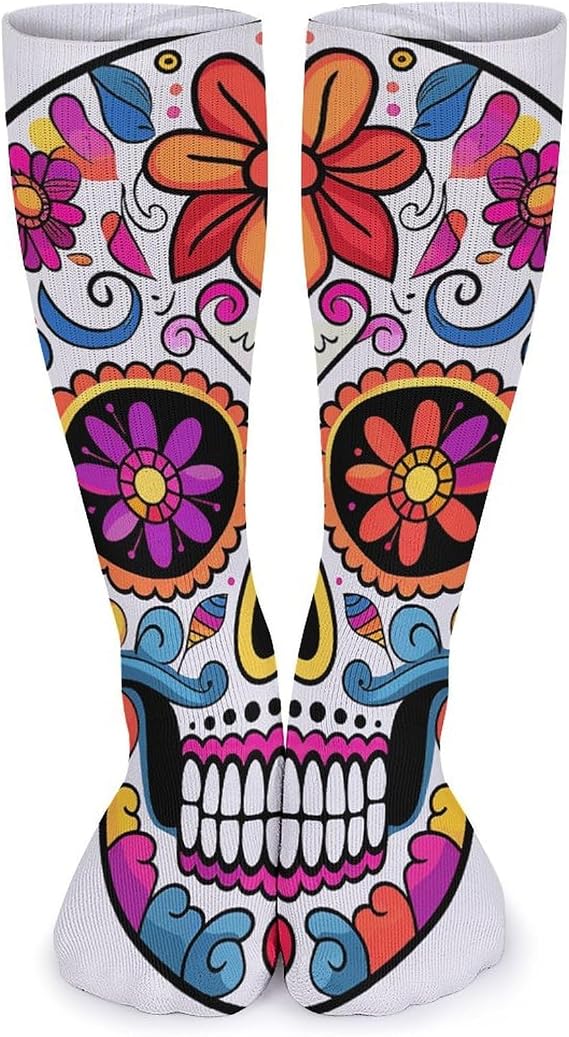 Mid-Calf Socks for Women Men, Breathable Sugar Skull Stockings for Sports, Casual Long Sock for Work - sugar skull costume