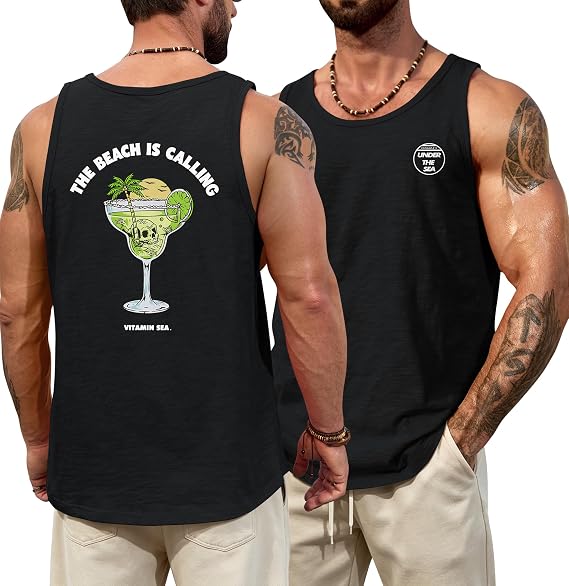 VOGSTART Mens Sport Tank Top Beach Cotton Sleeveless Shirt Black Skull XXL - skull tank tops
