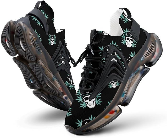 Skull and Weed1 Novelty Men's Sporting Shoes Lightweight Elastic Running Shoe Tennis Sneakers - sugar skull boots