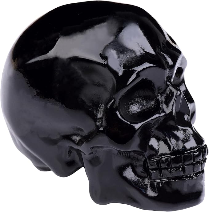 Black Obsidian Crystal Skull Figurine, Hand Carved Skull Decor