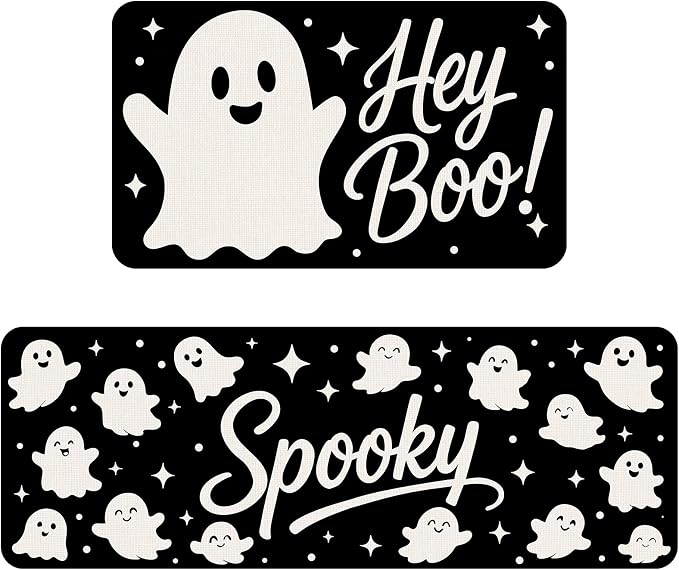 Halloween Kitchen Mats Set of 2, Ghosts Boo Rugs - skull floor mat