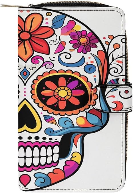 Sugar Skull Wallet for Women Large Capacity Clutch PU Leather Credit Card Holder Ladies Travel Purse - sugar skull handbags for sale