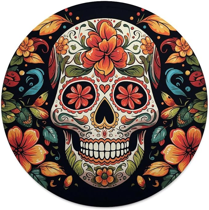 Colorful Sugar Skull Round Blanket Washable Flanne Tapestry Soft Novelty Rug for Adult Non-Slip Home Decor Circular Throw Carpet for Indoors Outdoors Travel Home 60 Inch - skull carpet
