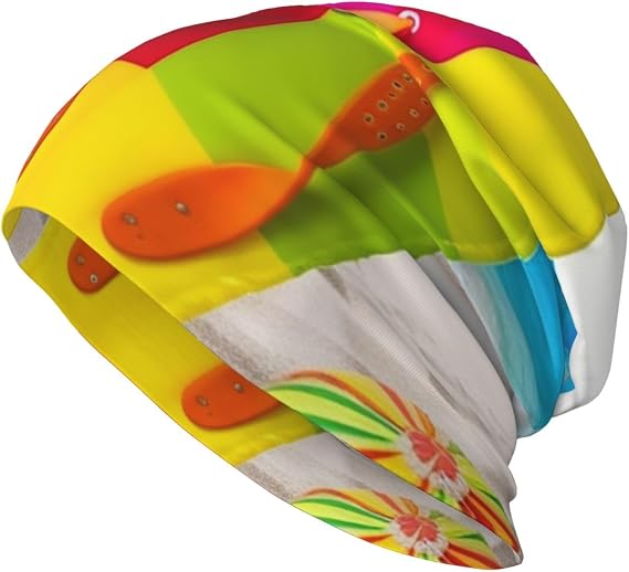 Slouchy Beanies for Man Women Colorful Flip Flops Beach Ball Pullover Hat Soft Warm Knit Hat Outdoor Skull Cap - sugar skull costume