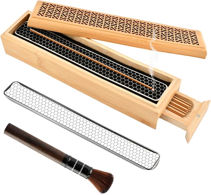 Incense Holder Burner Coffin Double Layer Wooden Ash Catcher with Storage - skull incense burner