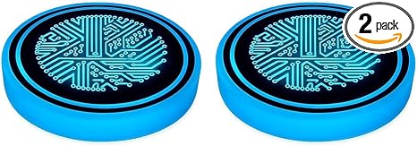 Mandark LED Car Cup Holder Lights, 2PCS Waterproof 7 Colors Changing Vehicle USB Charging Coaster Pad, Auto Interior Atmosphere Lamp Cup Mat Accessories, Universal for SUV Sedan Truck (Circuit) - skull coaster
