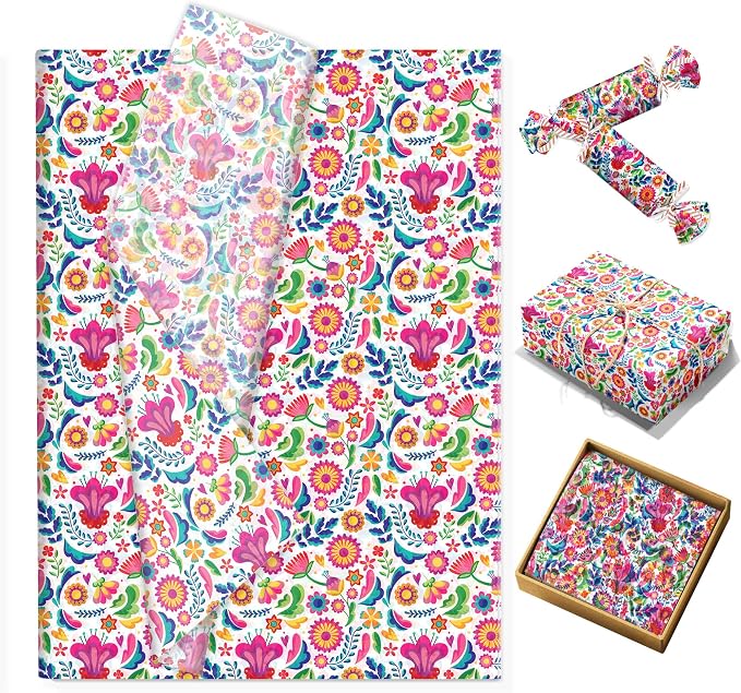100Sheets Mexican Tissue Paper Cinco De Mayo Floral Pattern Wrapping Tissue DIY Art Crafts Paper for Mexican Theme Birthday Wedding Party Gifts Decor Supplies - skull toilet paper