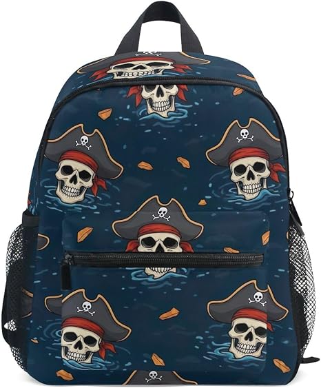 GAIREG Backpack for Toddler Girls Boys, Pirate Skulls Teal Preschool Backpack for Girls with Name Tag Mini Kids School Bag, 3-5 Years - skull backpack