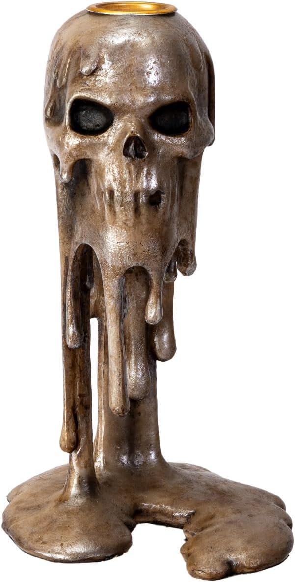 PACIFIC GIFTWARE Wick of THE Damned Skull Candle Holder, Blackened Resin, Macabre Relic Design - skull candle