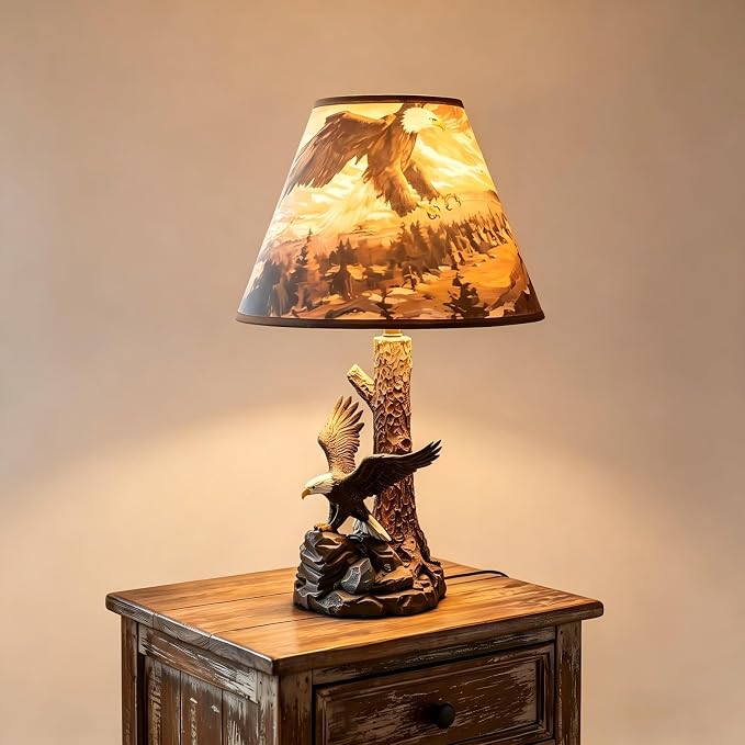 FVintage Eagle Resin Table Lamp 14.25" H 9" W, Shade 3D Sculpture Base, Free LED Bulb Included for Home Decor - skull lamp