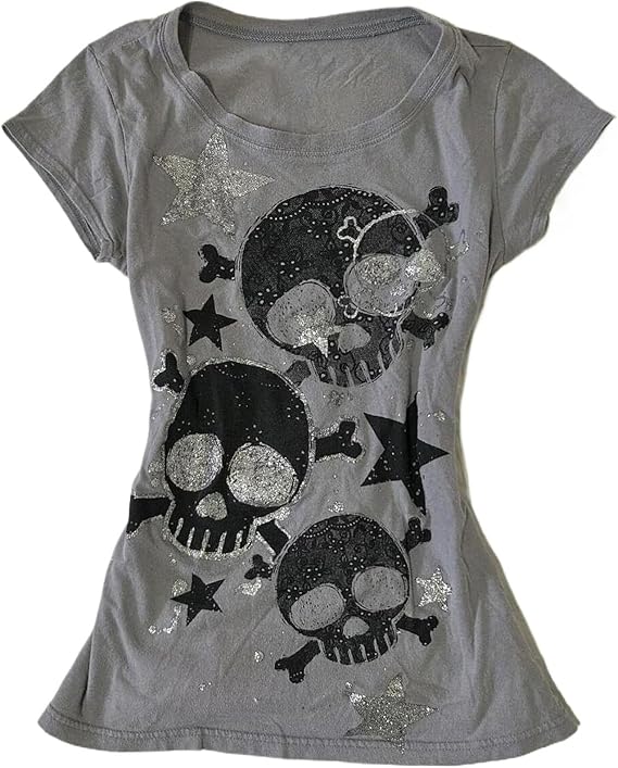 Y2K Emo Grunge Skull Star Shirts Women Harajuku Graphic Baby Tee Girl Gyaru 2000s Scene Alt Tops Clothes - skull jacket