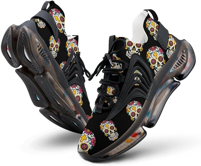 Mexican Sugar Skull Funny Men's Sporting Shoes Lightweight Elastic Running Shoe Tennis Sneakers - sugar skull boots