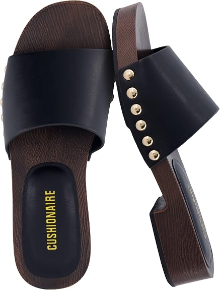CUSHIONAIRE Timmi 100% Genuine Leather Suede Slides for Women, Slip On Low Heeled Dress Sandal with Studded Detail - sugar skull costume