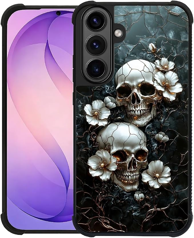 Case for Samsung Galaxy S26,Anti-Scratch Reinforced Corners Shockproof Protective Case for Men & Women-Skull White Floswers - Skull phone case