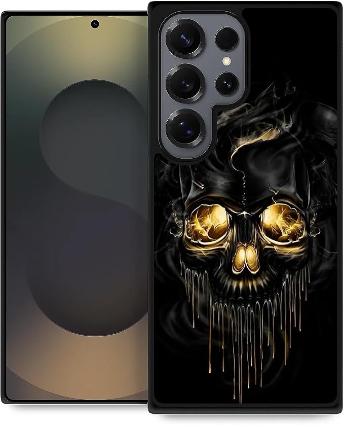 Case Compatible with Samsung Galaxy S26 Ultra,All-Round Protection Shockproof Anti-Scratches TPU Case Cover,for Man Woman-Gold Black Skull - Skull phone case