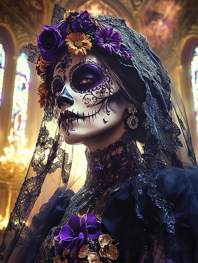 Black and Purple Sugar Skull Girl Paint by Numbers Kit for Adults Beginner 12x16 inch Acrylic Oil Painting by Numbers Kits with PaintBrushes Art Crafts Canvas for Home Decor 76 - skull painting
