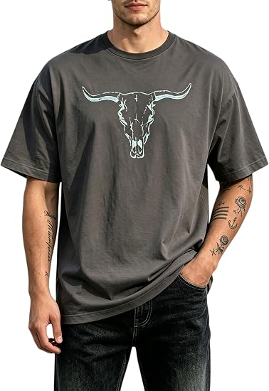 Western Shirts for Men Cowboy Shirt Boho Cow Skull Graphic Tees Rodeo Outfit Western Tshirt Vintage Country Concert Tops - skull tshirt