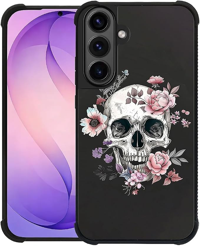 Compatible with Samsung Galaxy S26 Plus Case,Amazing Pattern Design Shockproof Anti-Scratch Hard PC Back Case for Samsung Galaxy S26 Plus White Skull Pink Rose - Skull phone case