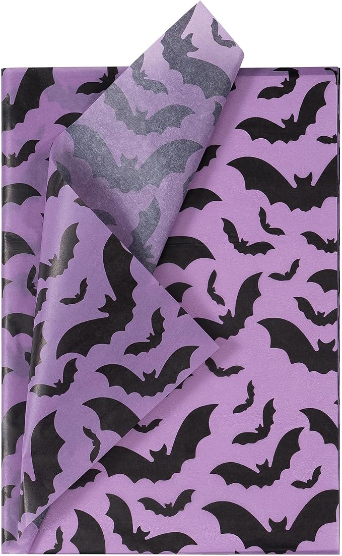 WRAPAHOLIC Halloween Wrapping Tissue Paper - 30 Sheets 14x20 Inch Black Bat Tissue Paper Bulk for Halloween, Gothic Holiday and Horror Party Gift Decoration - skull toilet paper