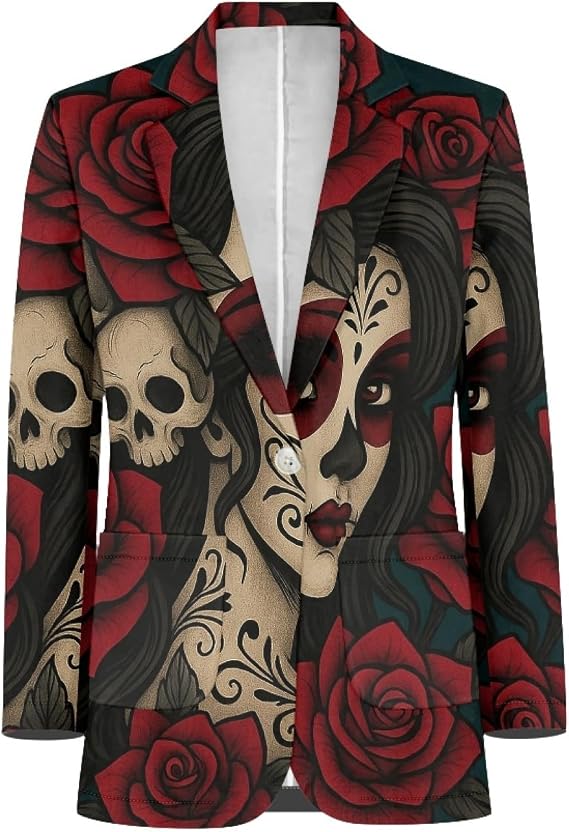 Men's Casual Blazer Sport Coats One Button Lightweight Sports Suit Jacket Slim Fit Plus Size Business - skull jacket