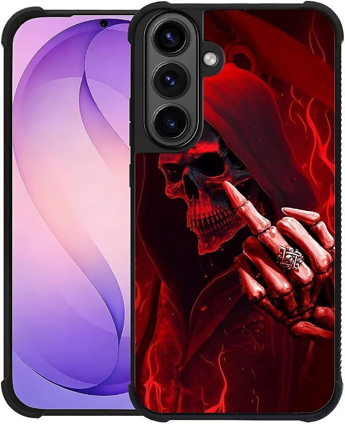 for Samsung Galaxy S26 Plus Case,Graphic Design for Girl Boy Soft Silicone Hard Acrylic Shock Protection Designed for Samsung Galaxy S26 Plus Gestures Funny Skull Pattern - Skull phone case