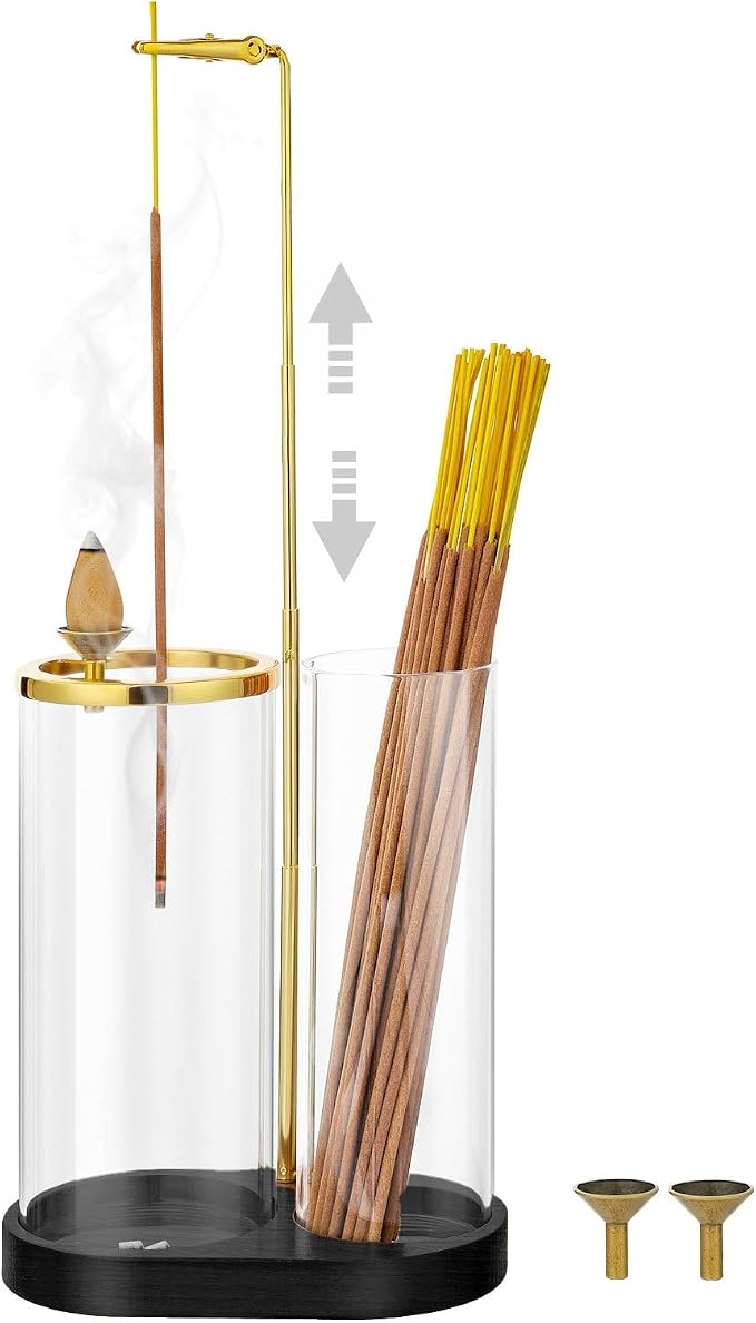 3 in 1 Incense Holder for Sticks Upside Down Anti-Ash Incense Burner with Glass Ash Catcher Backflow Cone Incense Diffuser with Adjustable Threaded Mounting for Mediation Yoga Spa Gifts Home Decor - skull incense burner