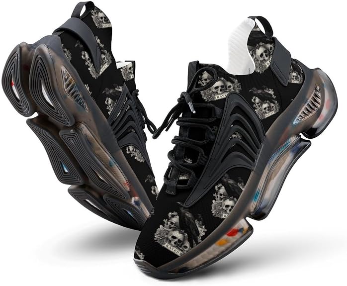 Ravens Crow on Skulls Novelty Men's Sporting Shoes Lightweight Elastic Running Shoe Tennis Sneakers - sugar skull boots