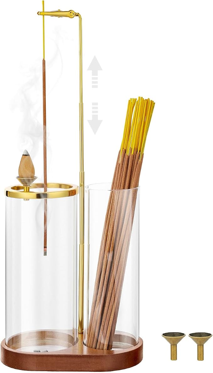 3 in 1 Incense Holder for Sticks Upside Down Anti-Ash Incense Burner with Glass Ash Catcher Backflow Cone Incense Diffuser with Adjustable Threaded Mounting for Mediation Yoga Spa Gifts Home Decor - skull incense burner